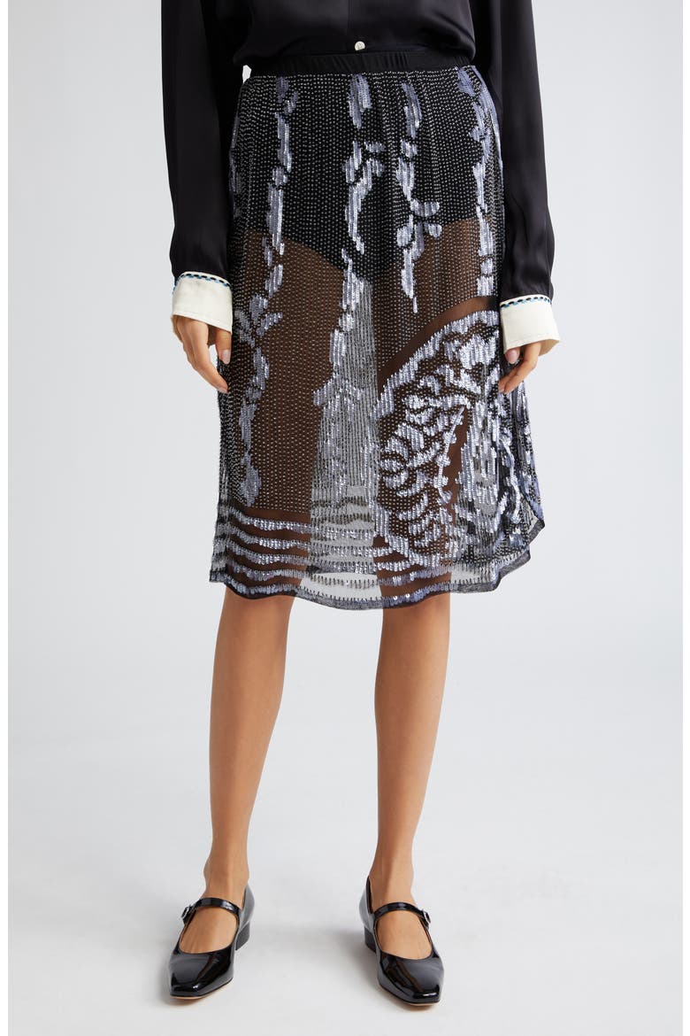 Hyatt Bead & Sequin Embellished Sheer Mesh Skirt, Main, color, BLACK SILVER