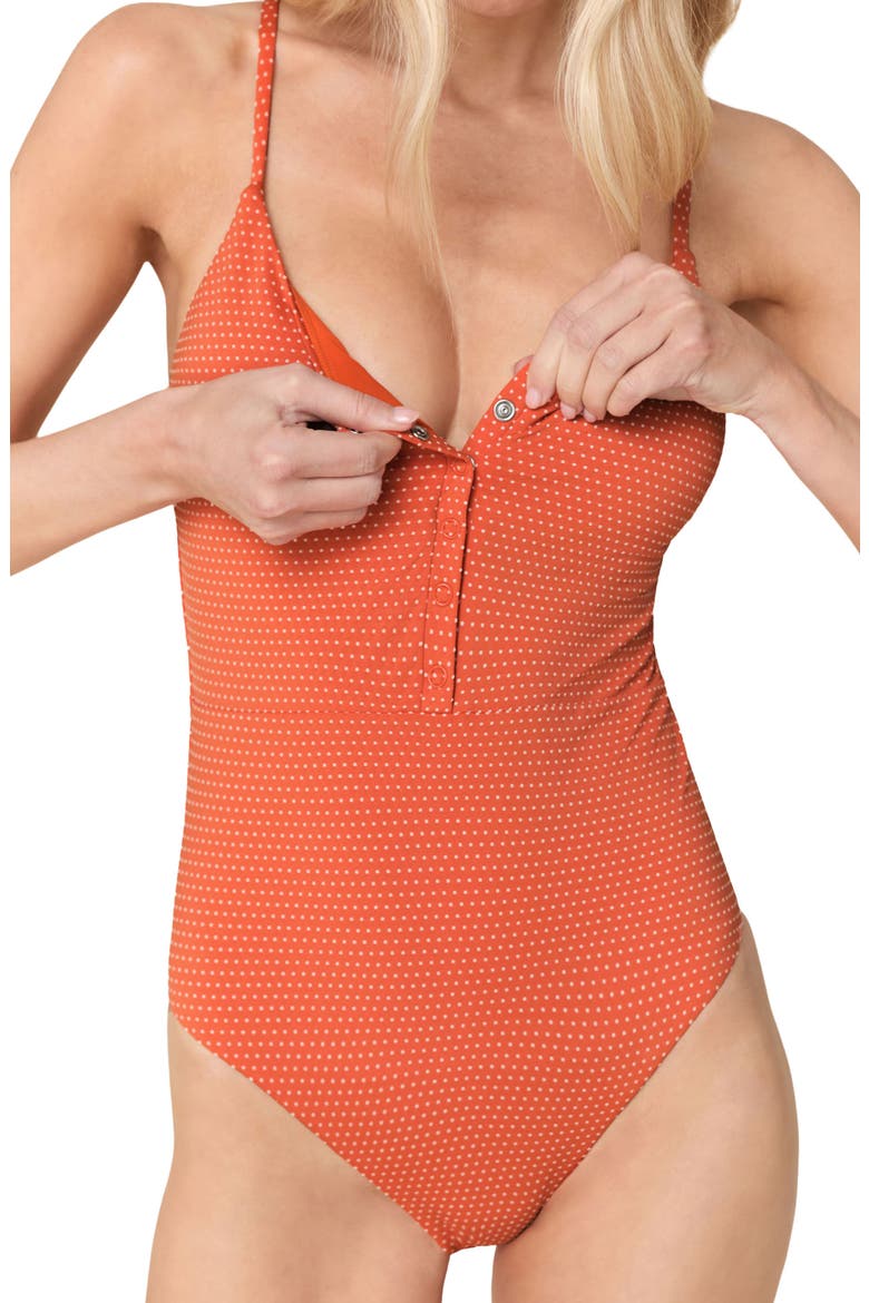 Snap Long Torso One-Piece Swimsuit, Alternate, color, MARMALADE