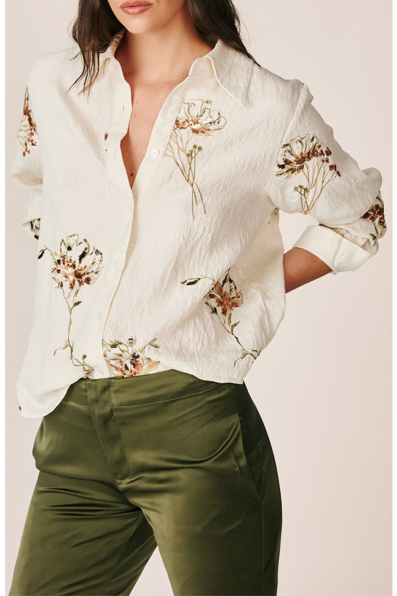 Floral Embroidered Linen Blouse, Main, color, White