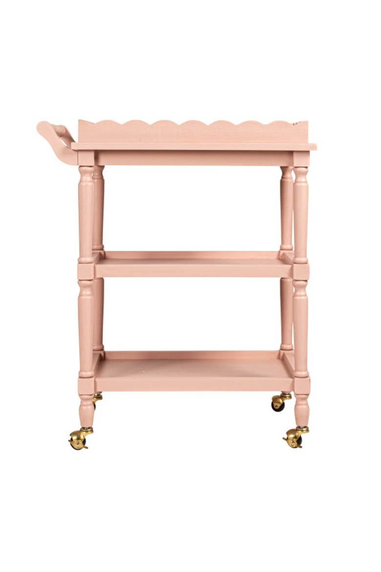 3-Tier Bar Cart on Casters with Removable Scalloped Tray, Alternate, color, Pink