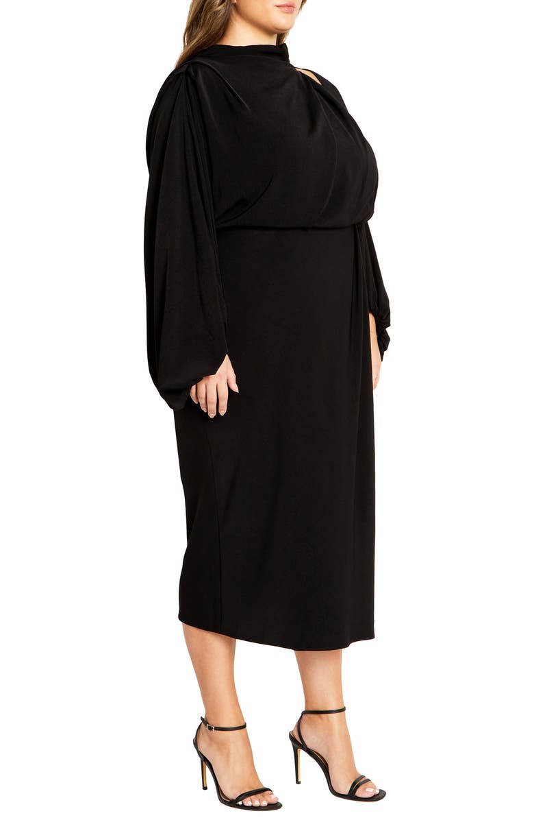 City Chic Jaylee Shoulder Cutout Long Sleeve Dress, Alternate, color, Black