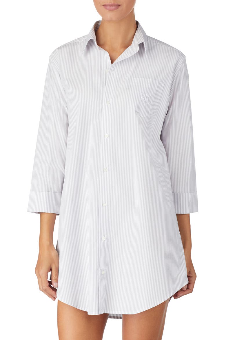 Cotton Poplin Sleep Shirt, Main, color, GREY