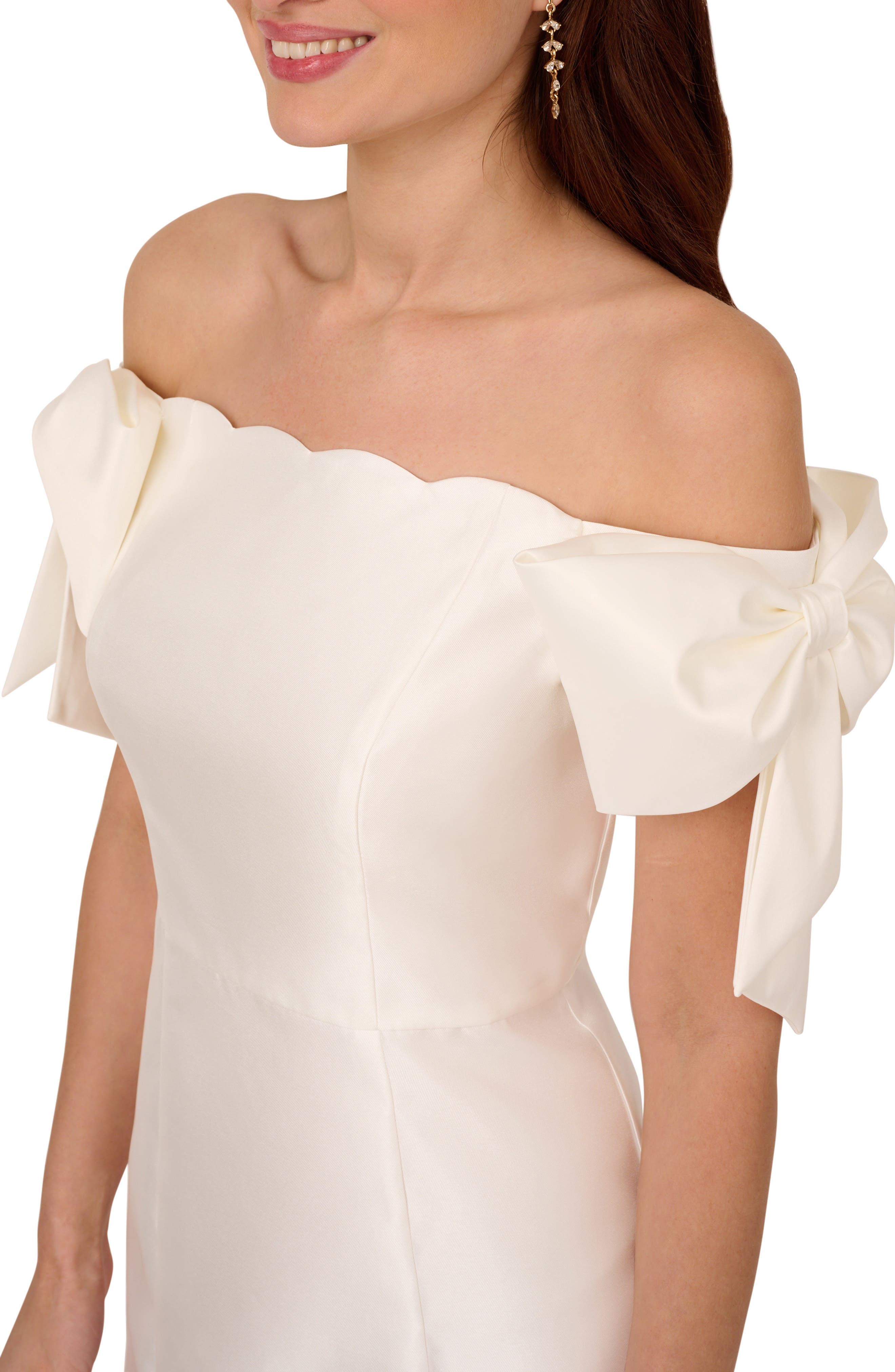 scalloped off shoulder dress Romantic Off-Shoulder Plus Size Wedding Dress with Scalloped Train