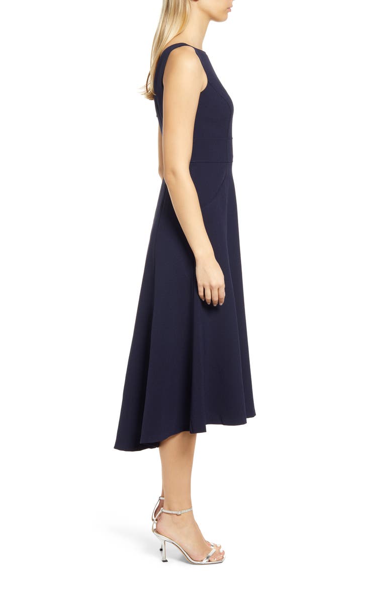 Bateau Neck Fit & Flare Dress, Alternate, color, NAVY