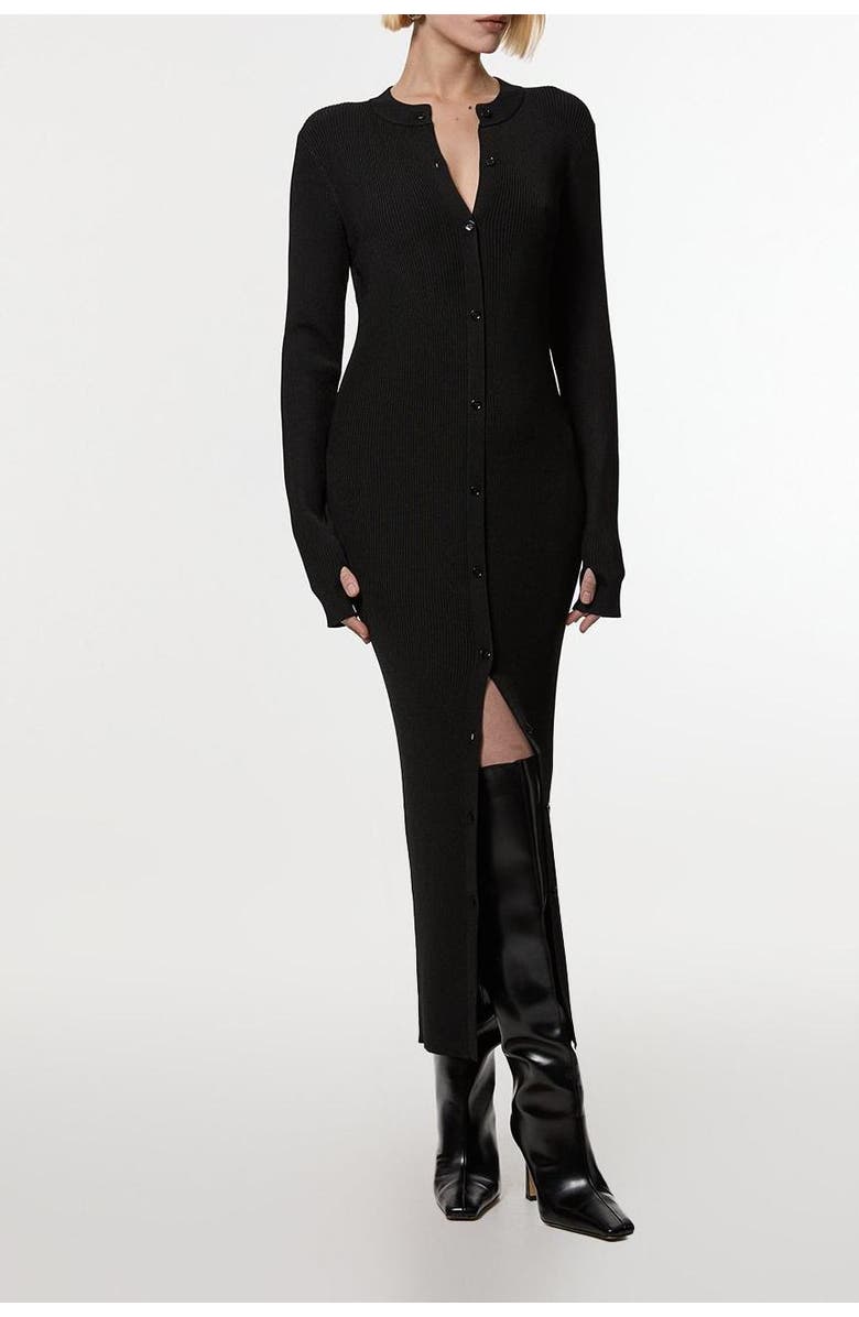 Karen Millen Button Through Ribbed Maxi Dress, Alternate, color, Black