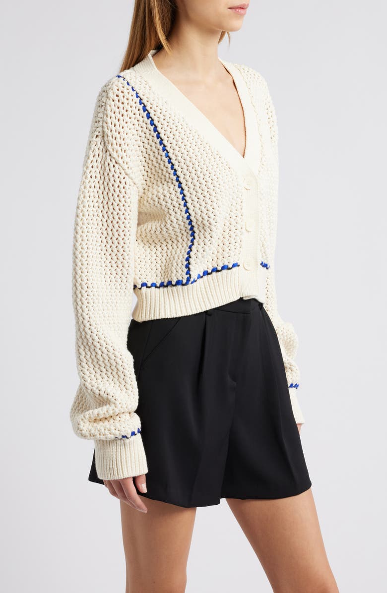 Solid & Striped The Nico Asymmetric Open Stitch Crop Cotton Cardigan, Alternate, color, 