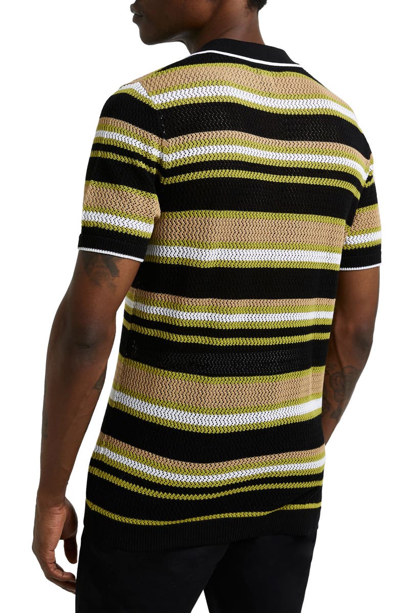 River Island Stripe Mesh Polo, Alternate, color,