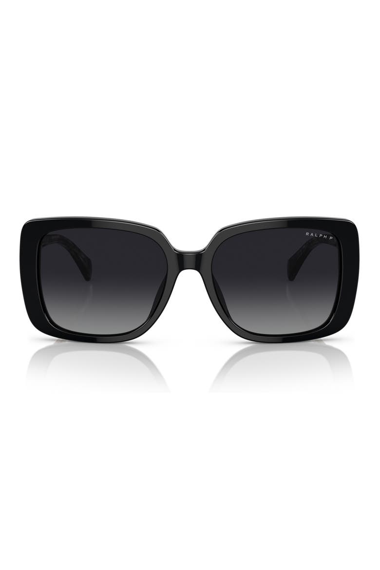 55mm Polarized Rectangle Sunglasses, Main, color, SHINY BLACK / GRADIENT GREY