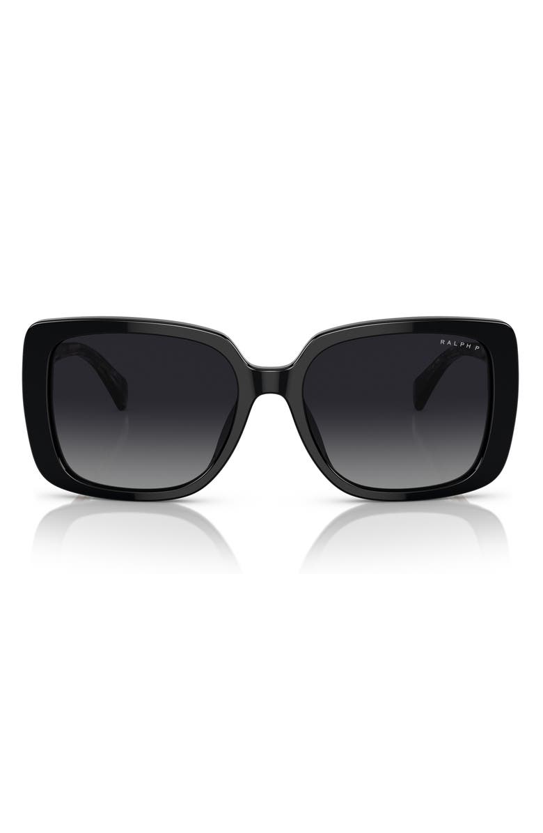 RALPH 55mm Polarized Rectangle Sunglasses, Main, color, Shiny Black / Gradient Grey