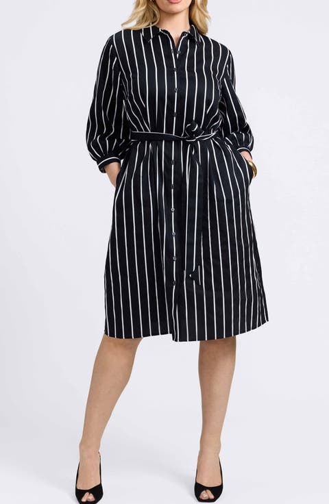 Esther Stripe Cotton Shirtdress (Plus)