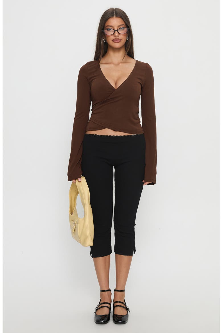 Stefanee Faux Wrap Top, Alternate, color, BROWN