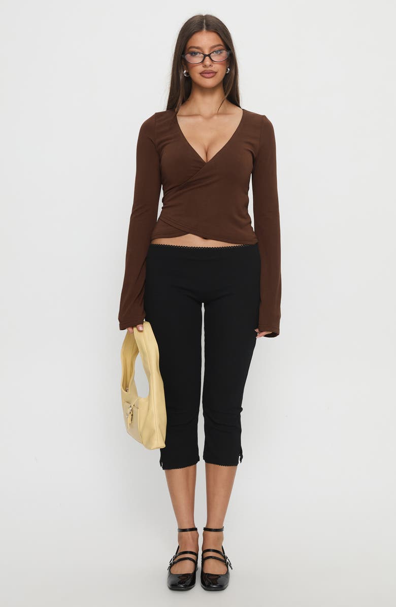 Princess Polly Stefanee Faux Wrap Top, Alternate, color, Brown