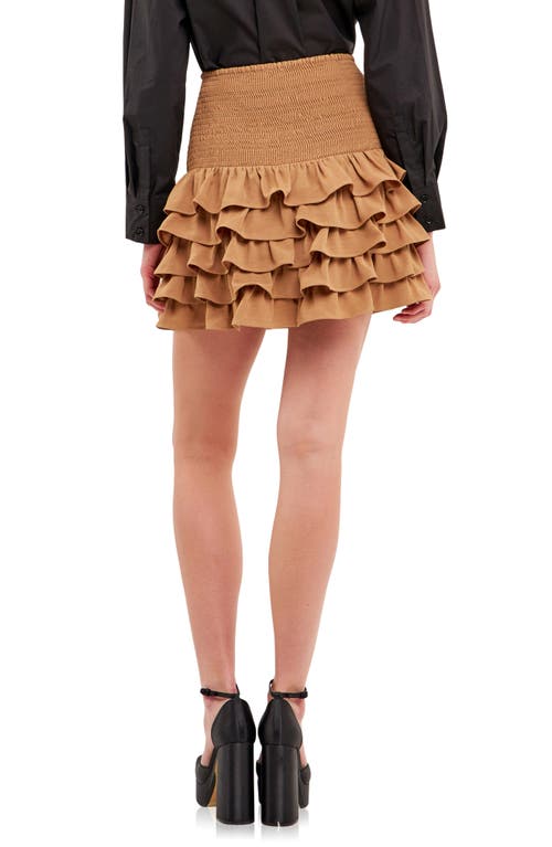 Endless Rose Smocked Tiered Ruffle Miniskirt In Beige