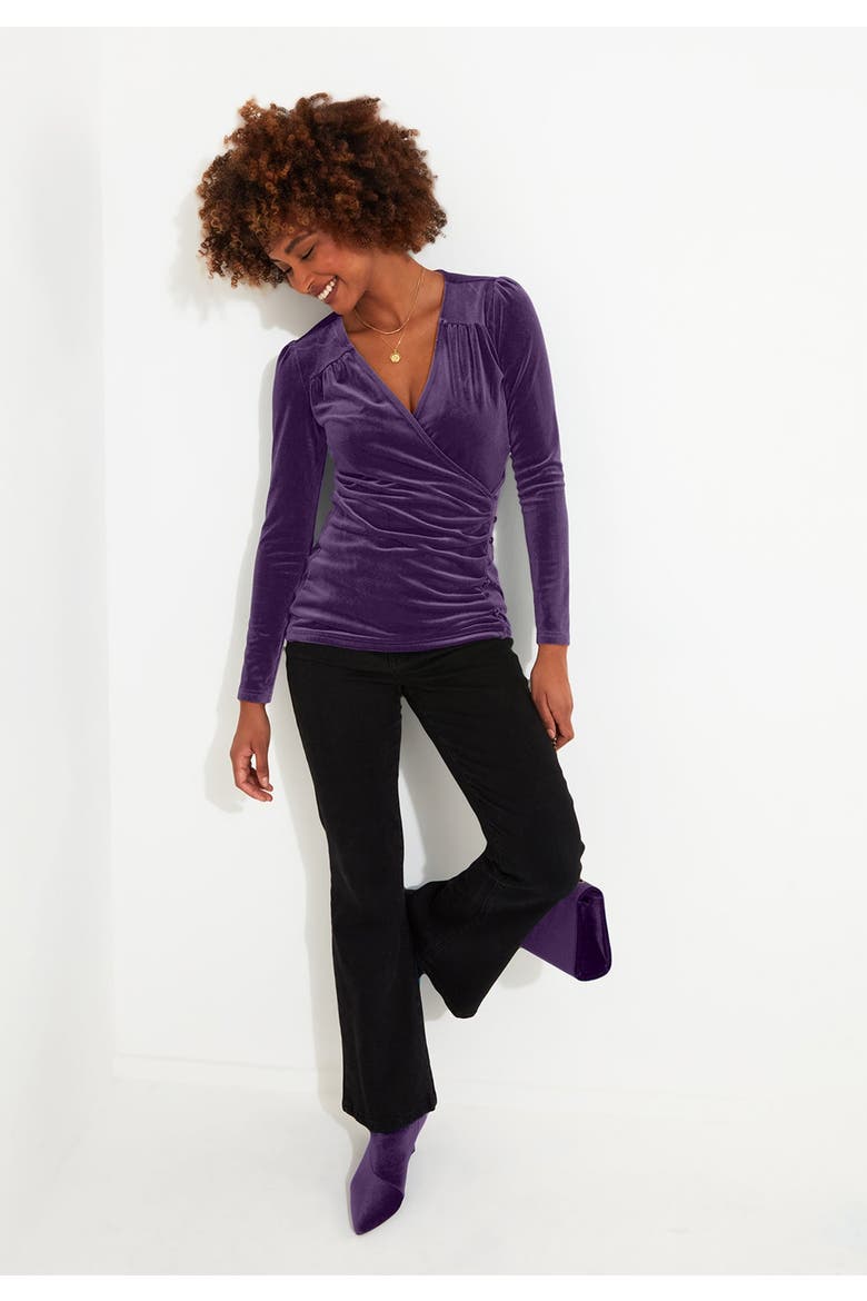 V-Neck Velvet Wrap Top, Alternate, color, RICH VIOLET
