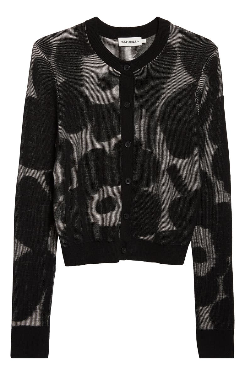 Marimekko Innoittaa Unikko Jacquard Rib Wool Blend Cardigan, Alternate, color, Black Light Pink