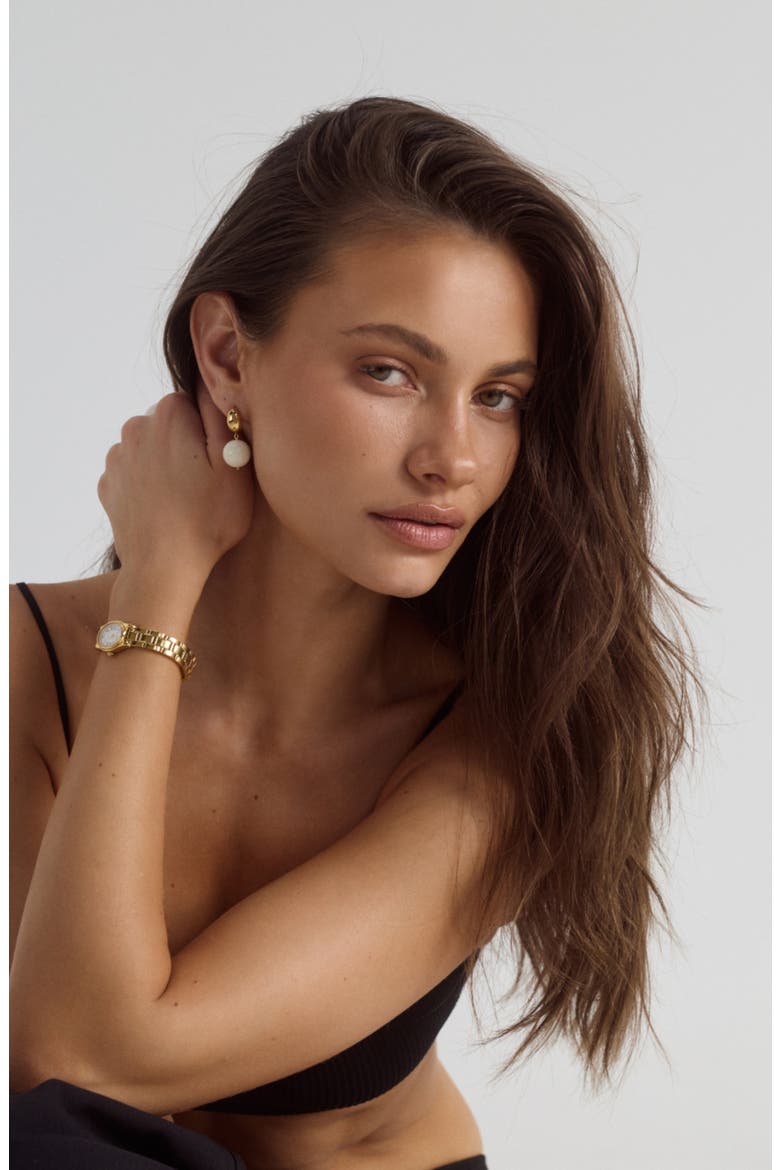 Emmeline Bracelet Watch, 16mm x 24mm, Alternate, color, WHITE / 18K YELLOW GOLD