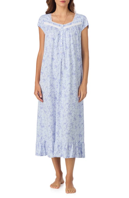 Eileen West Floral Cap Sleeve Nightgown In Blue