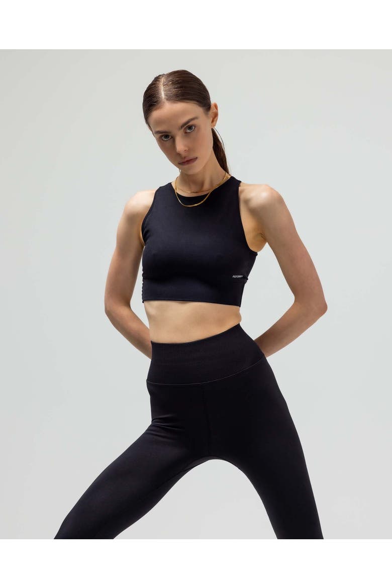 The Jersey Keyhole Sports Bra W/Fused Waist Band, Main, color, BLACK