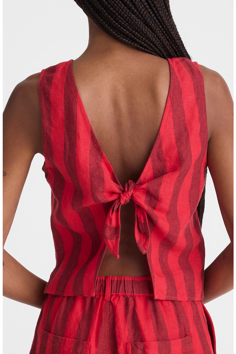 Tie-Back Linen Shell Top, Alternate, color, ENAMEL RED