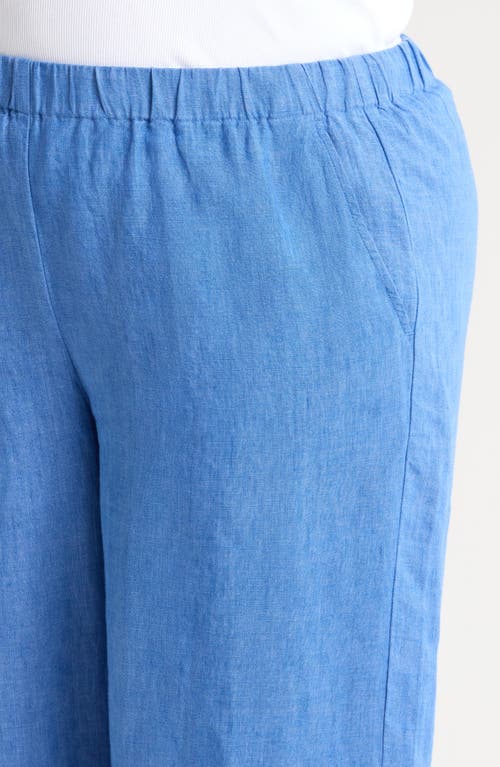 Eileen Fisher Wide Leg Organic Linen Cropped Pants In Blue