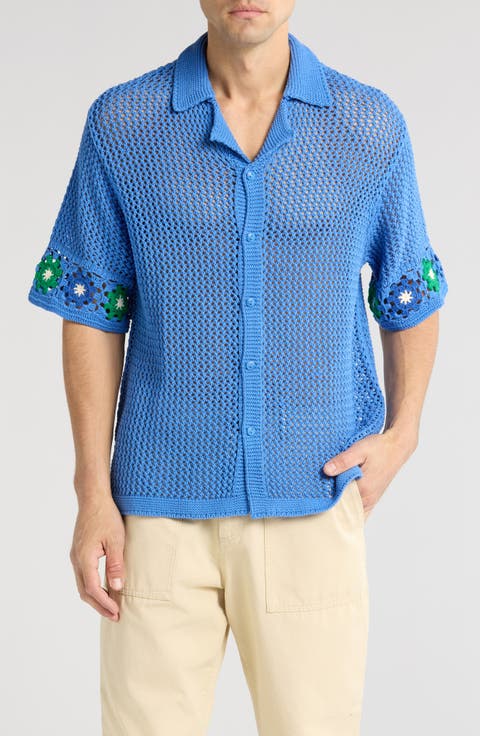 Stratosphere Crochet Short Sleeve Button-Up Shirt