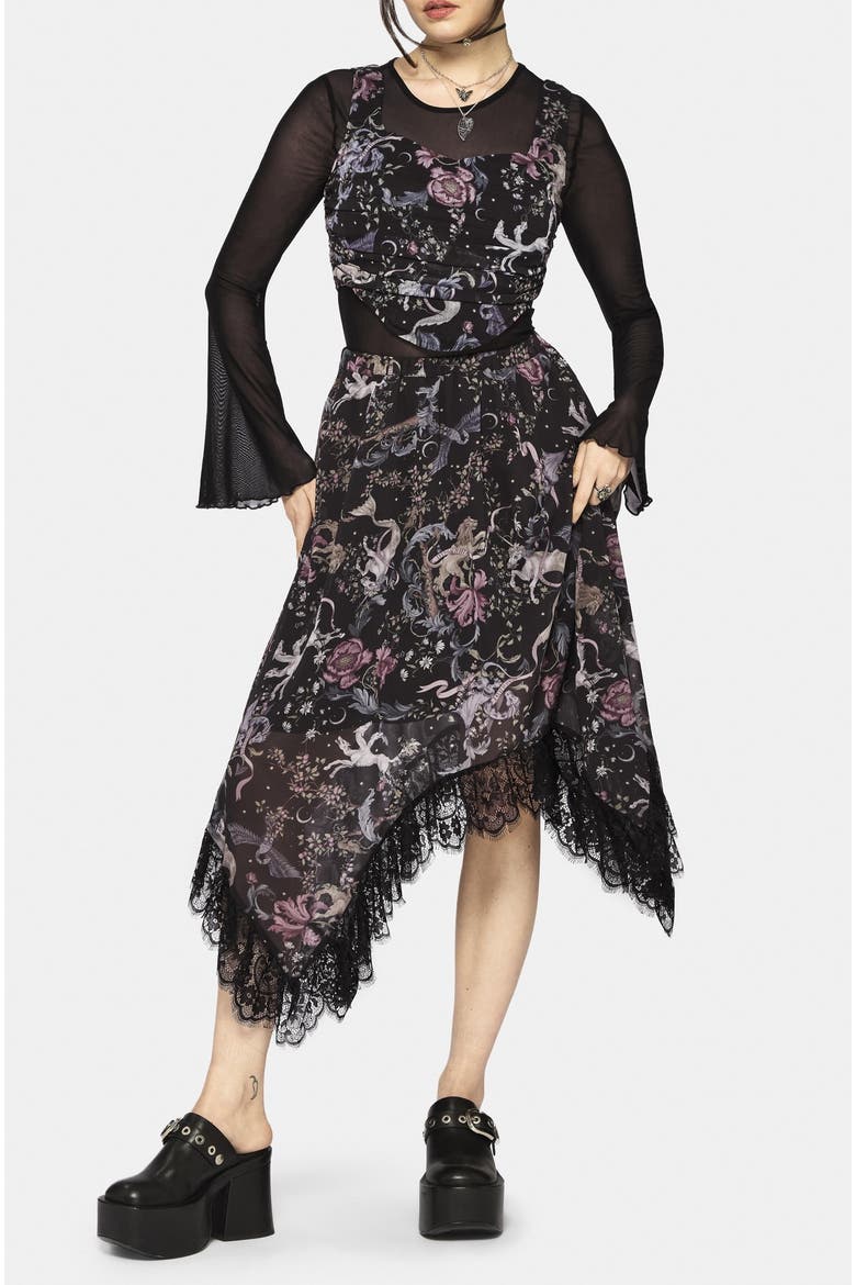 Merunicorn Enchanted Forest Midi Skirt, Alternate, color, Black