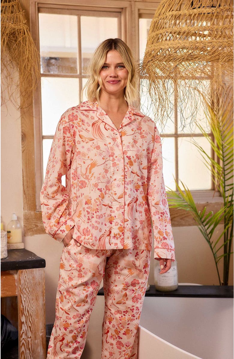 The Cat's Pajamas Voile Pajama Set, Alternate, color, Coral Bird