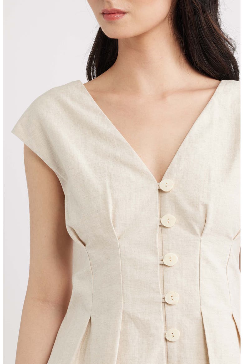 Nova Pleated Cap Sleeve Cotton & Linen Top, Alternate, color, NATURAL