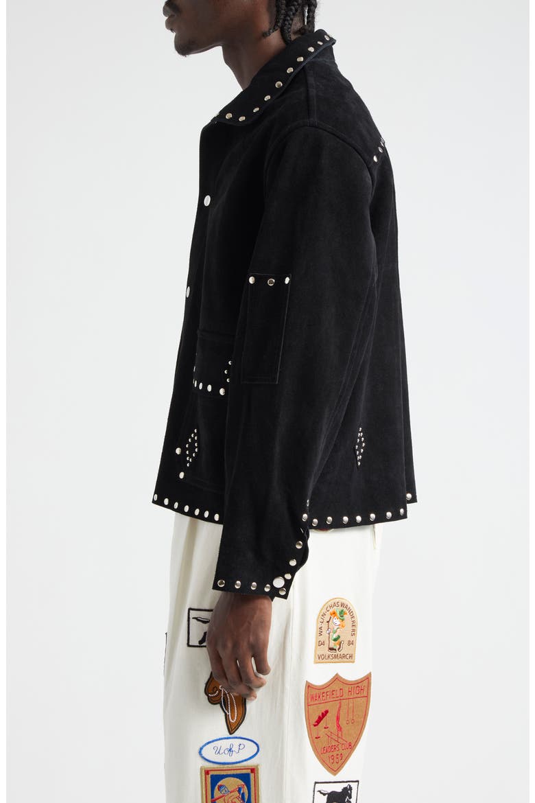 Deck of Cards Studded Suede Jacket, Alternate, color, BLACK