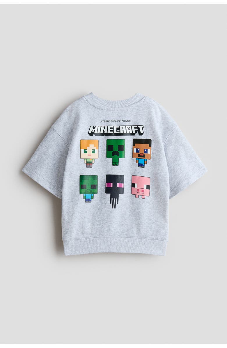 H&M 2-piece printed sweatshirt set, Alternate, color, Light Gray Melange/Minecraft