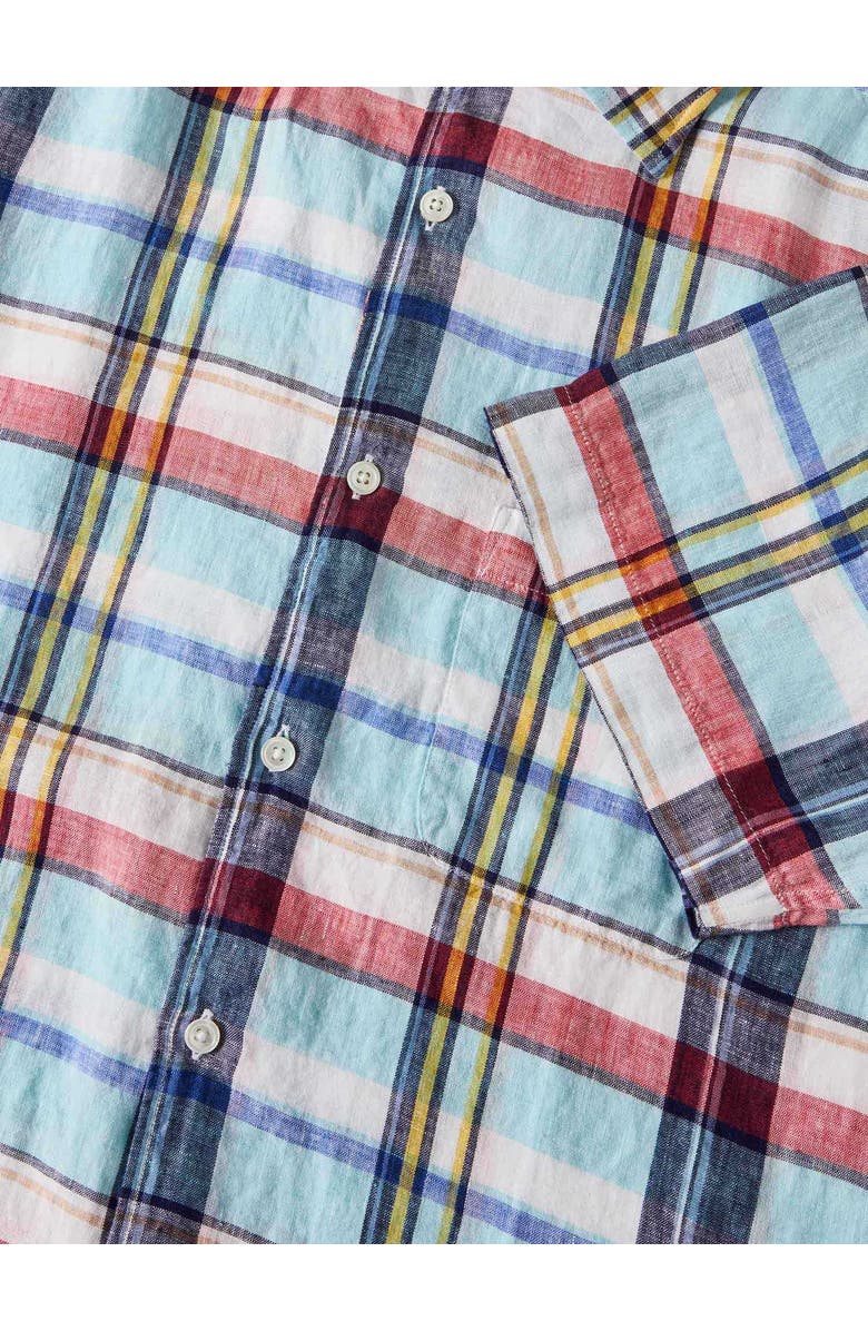 Robert Talbott Morgan Plaid Linen Short Sleeve Shirt, Alternate, color, Aqua Multi
