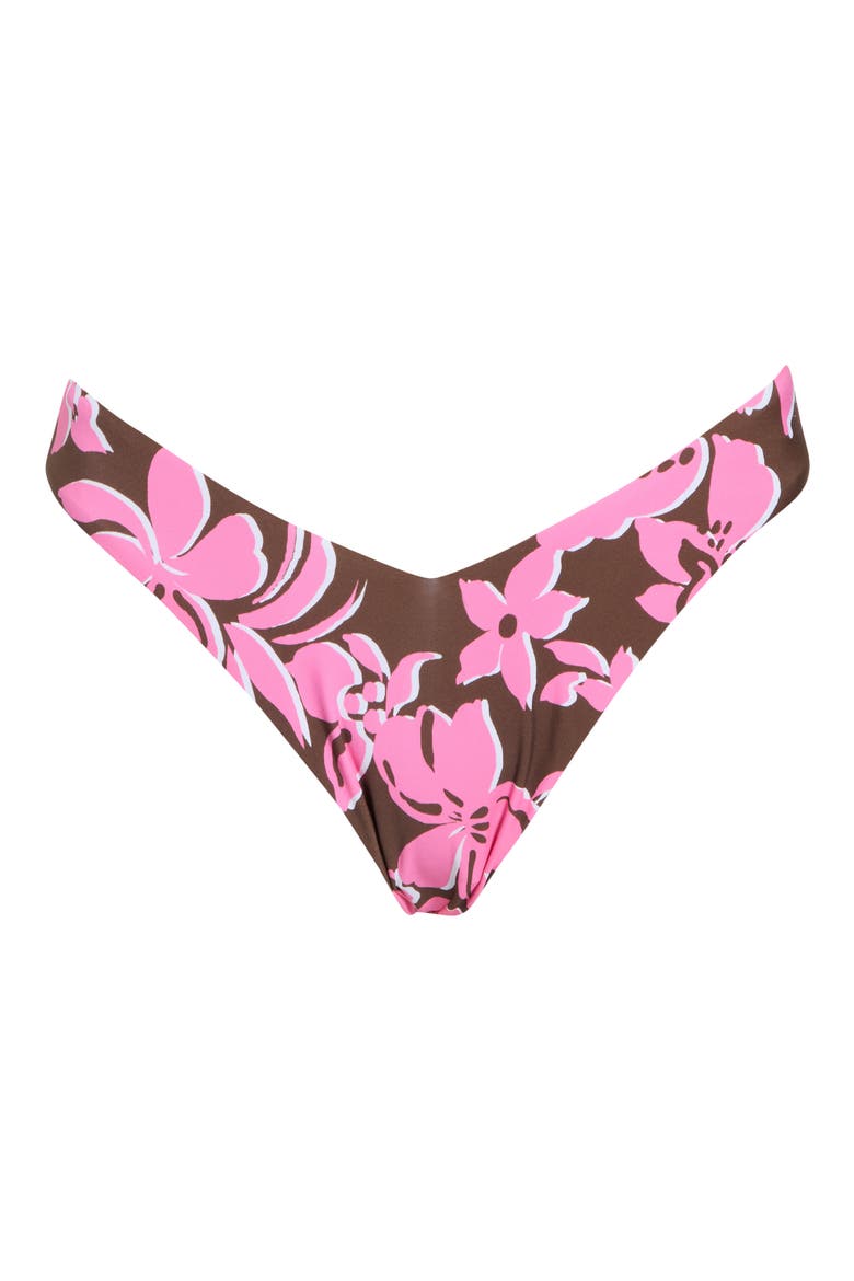 Island Time V Front Cheeky Bikini Bottoms, Alternate, color, BROWN/ PINK