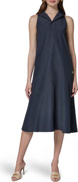 DONNA KARAN WEEKEND Crushed Cotton Blend Midi Dress