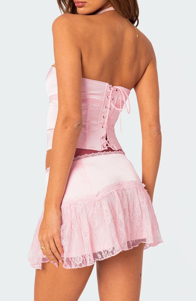 EDIKTED Lex Satin & Lace Corset Top, Alternate, color, Light-Pink