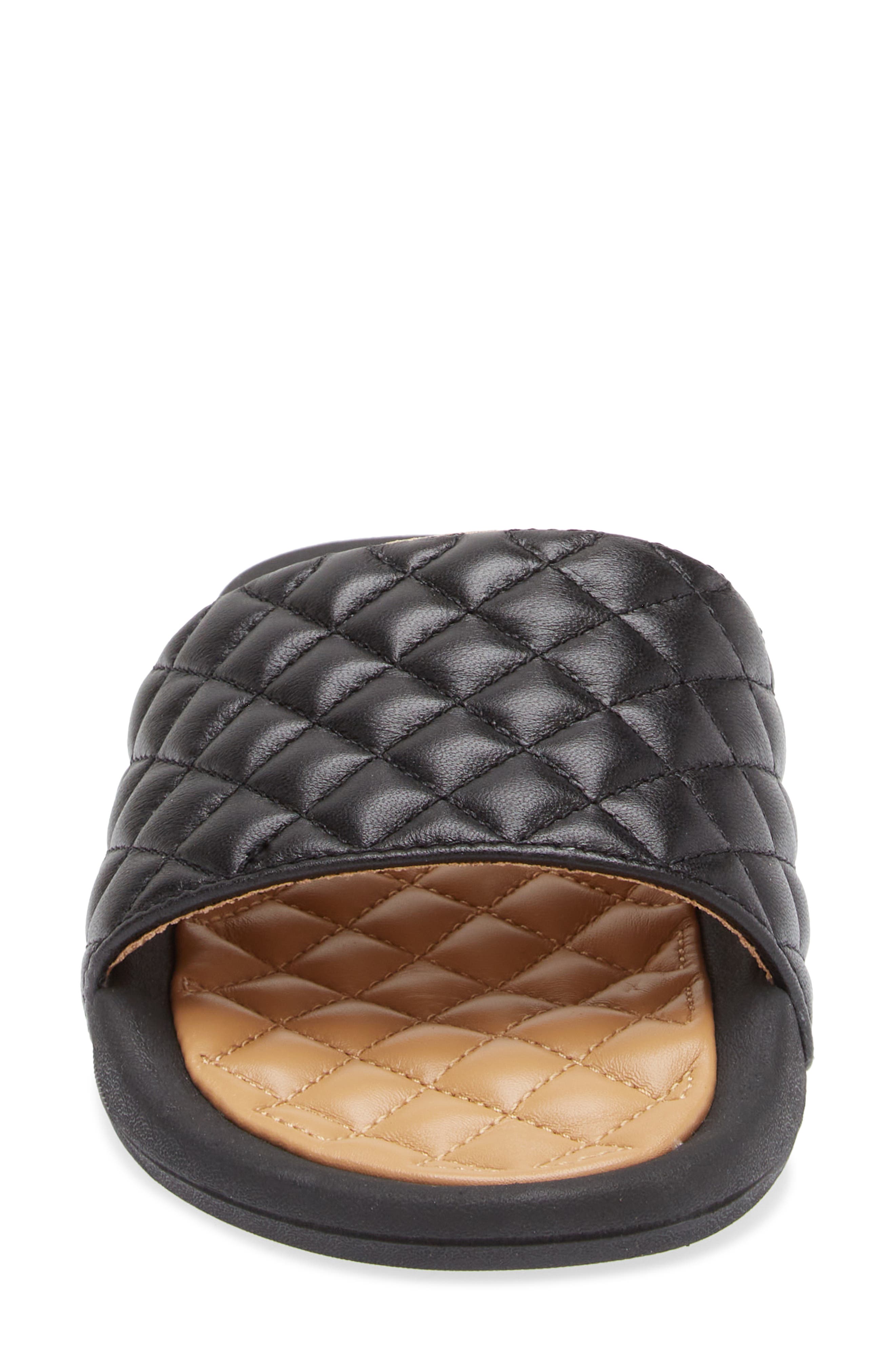 Lusso Quilted Slide Sandal, Alternate, color, BLACK / TAN
