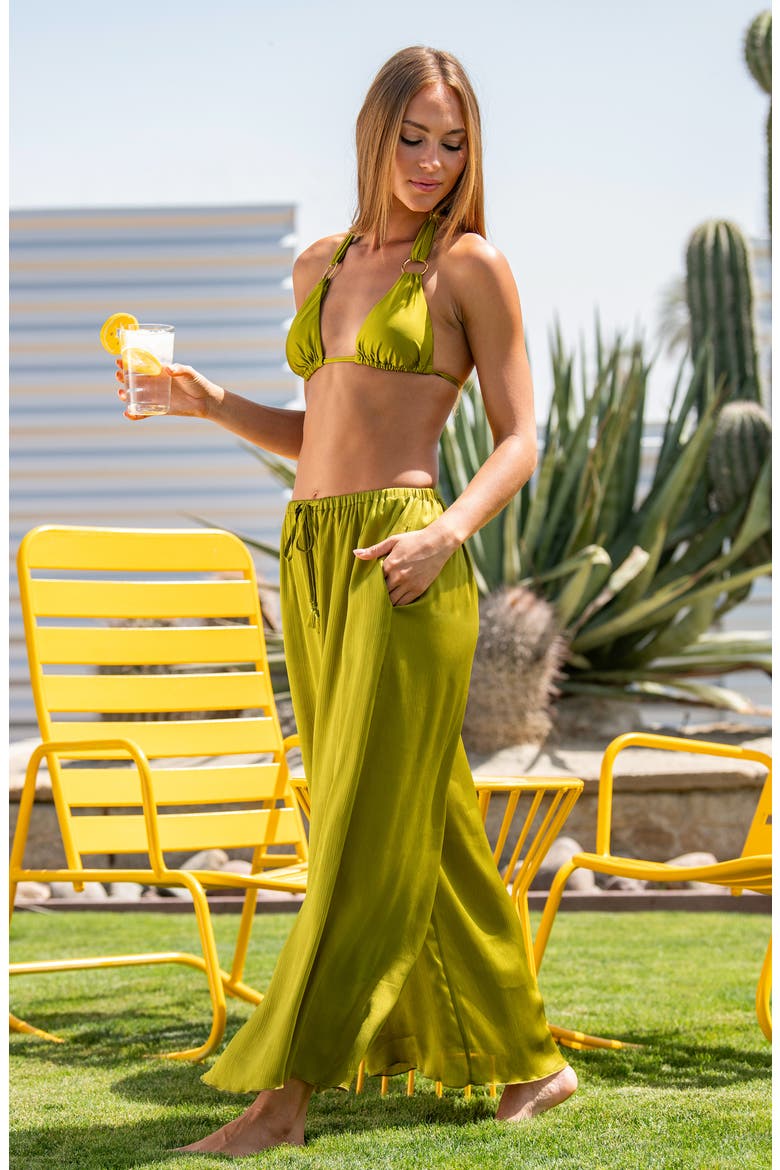 Radiance Textured Satin Cover-Up Palazzo Pants, Alternate, color, OLIVE