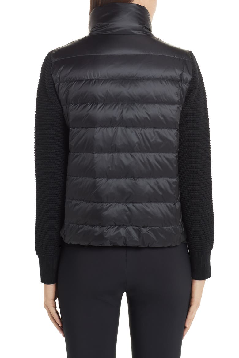 Quilted Down & Wool Short Cardigan, Alternate, color, BLACK