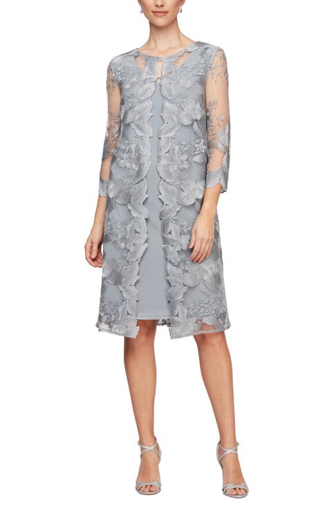 Embroidered Mock Jacket Cocktail Dress (Regular & Petite)