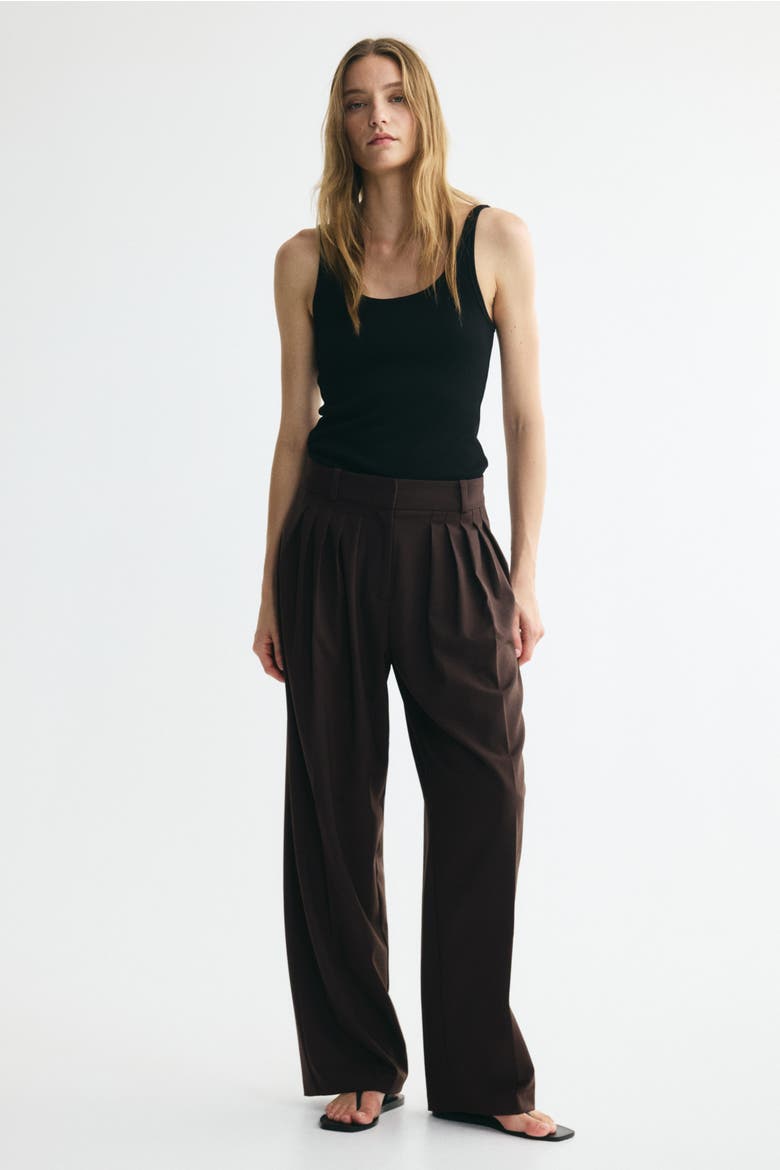 Wide-leg Pleated Pants, Alternate, color, Dark brown