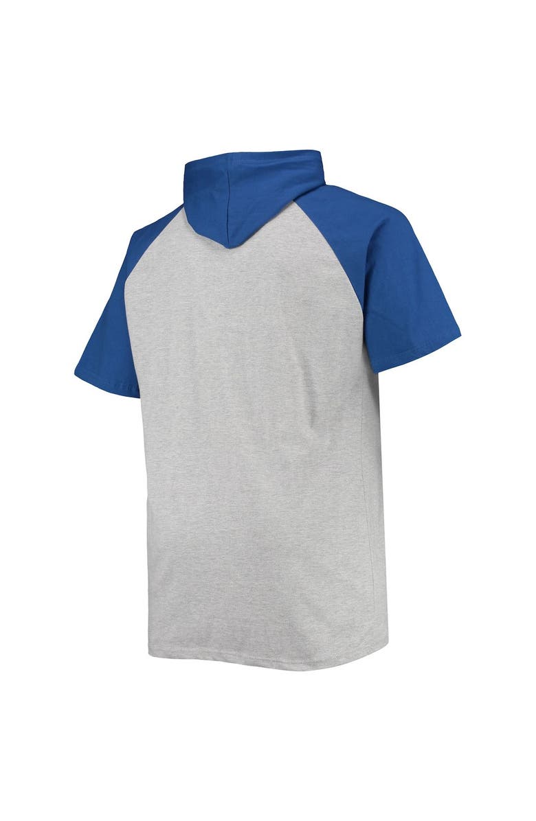 PROFILE Men's Heathered Gray/Royal Indianapolis Colts Big & Tall Raglan Short Sleeve Pullover Hoodie, Alternate, color, 