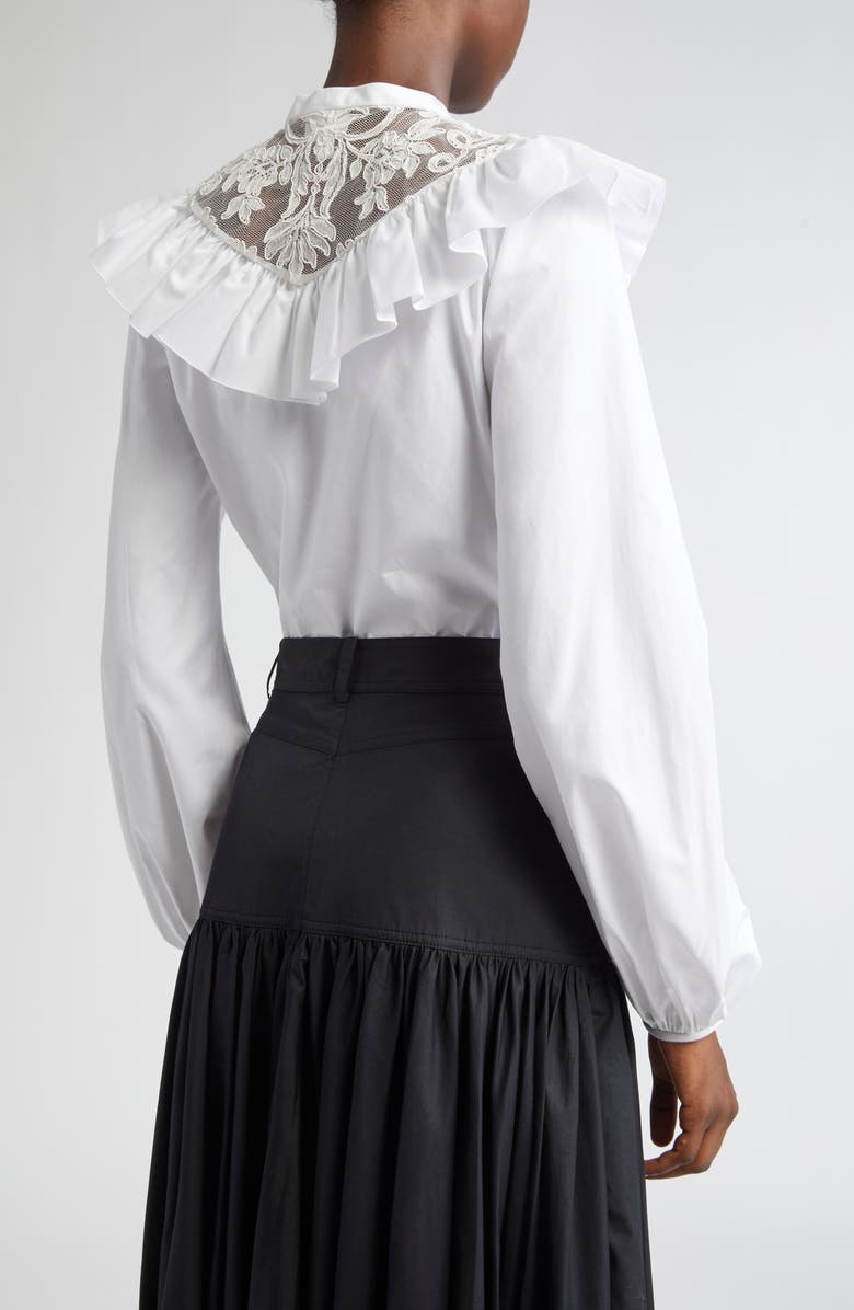 Giambattista Valli Ruffle Lace Yoke Cotton Poplin Top, Alternate, color, Optical White