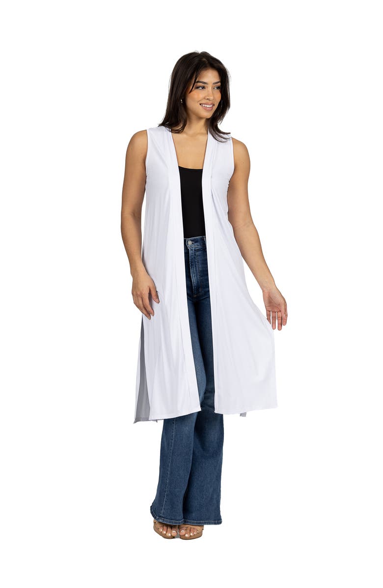 24seven Comfort Apparel Sleeveless Long Cardigan Vest with Side Slit, Main, color, White