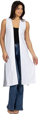 24seven Comfort Apparel Sleeveless Long Cardigan Vest with Side Slit