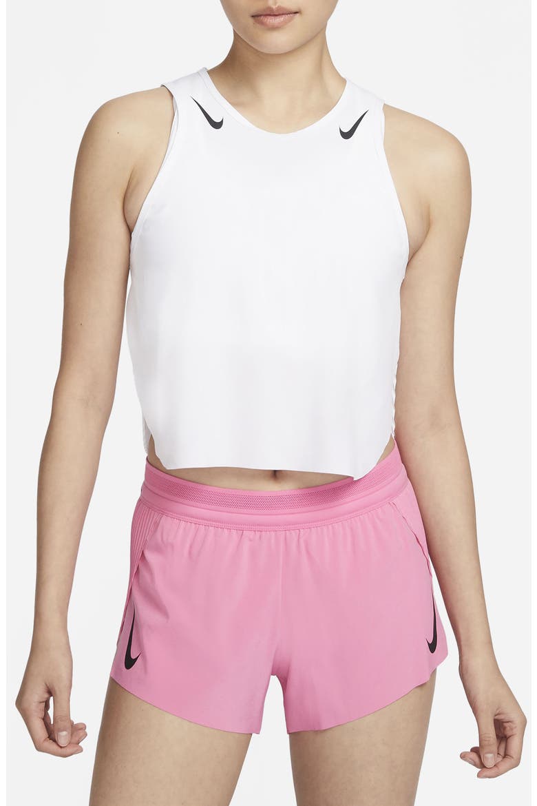 AeroSwift Dri-FIT ADV Crop Running Tank Top, Main, color, 100 100 WHITE/BLACK