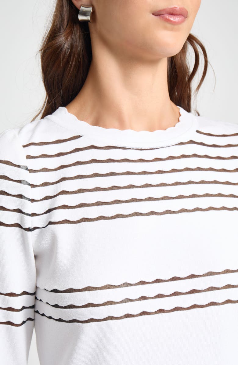 Misook Scalloped Trim Tunic, Alternate, color, White/Black