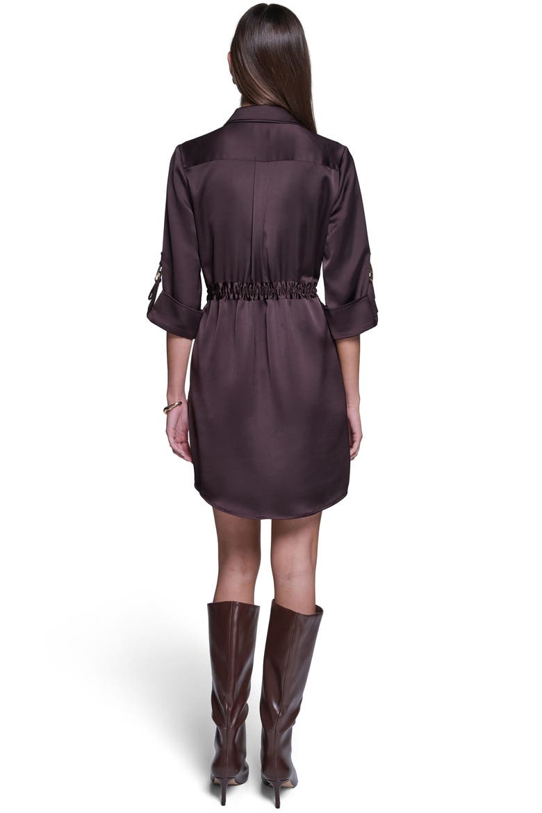 3/4 Sleeve Satin Shirt Dress, Alternate, color, Rich Mocha