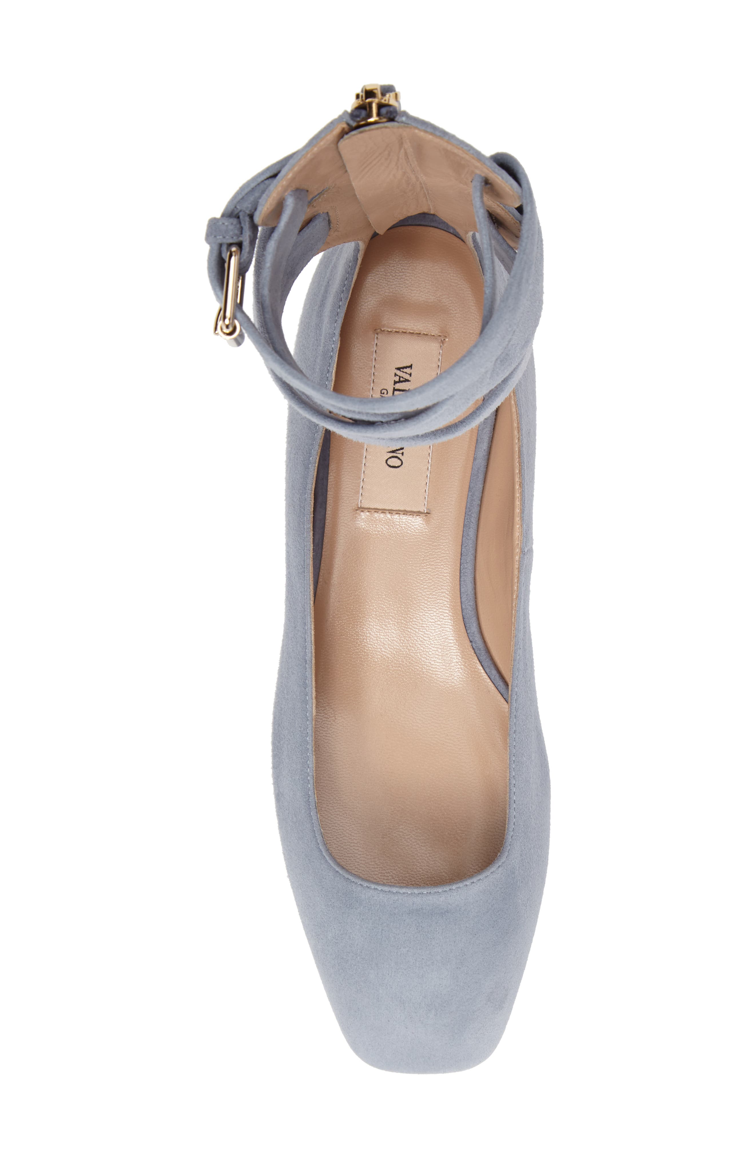 Valentino Ankle Wrap Ballet Flat, Alternate, color, SKY BLUE SUEDE