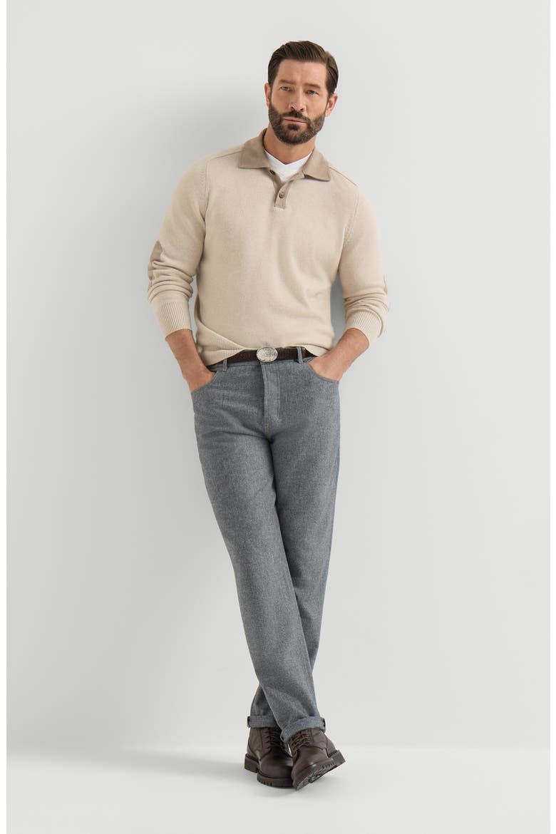 Virgin wool flannel five-pocket trousers, Alternate, color, Camel