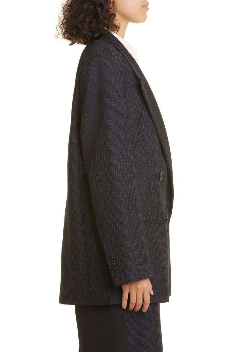 Pinstripe Double Breasted Virgin Wool Blend Blazer, Alternate, color, NAVY PINSTRIPE