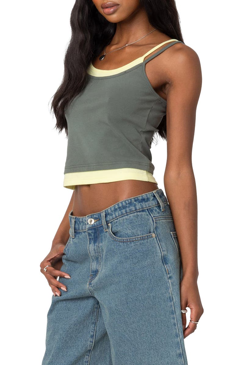 EDIKTED Element Layered Stretch Cotton Tank, Alternate, color, Olive